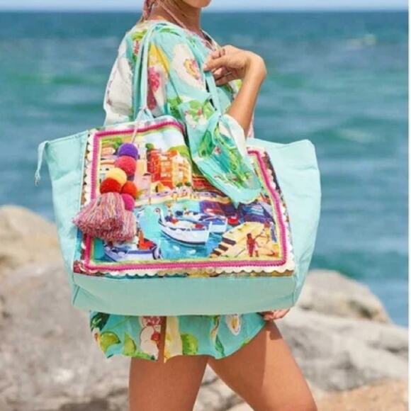 Debbie Katz Handbags - Debbie Katz South Beach Blue Cotton Tote Bag NWT
